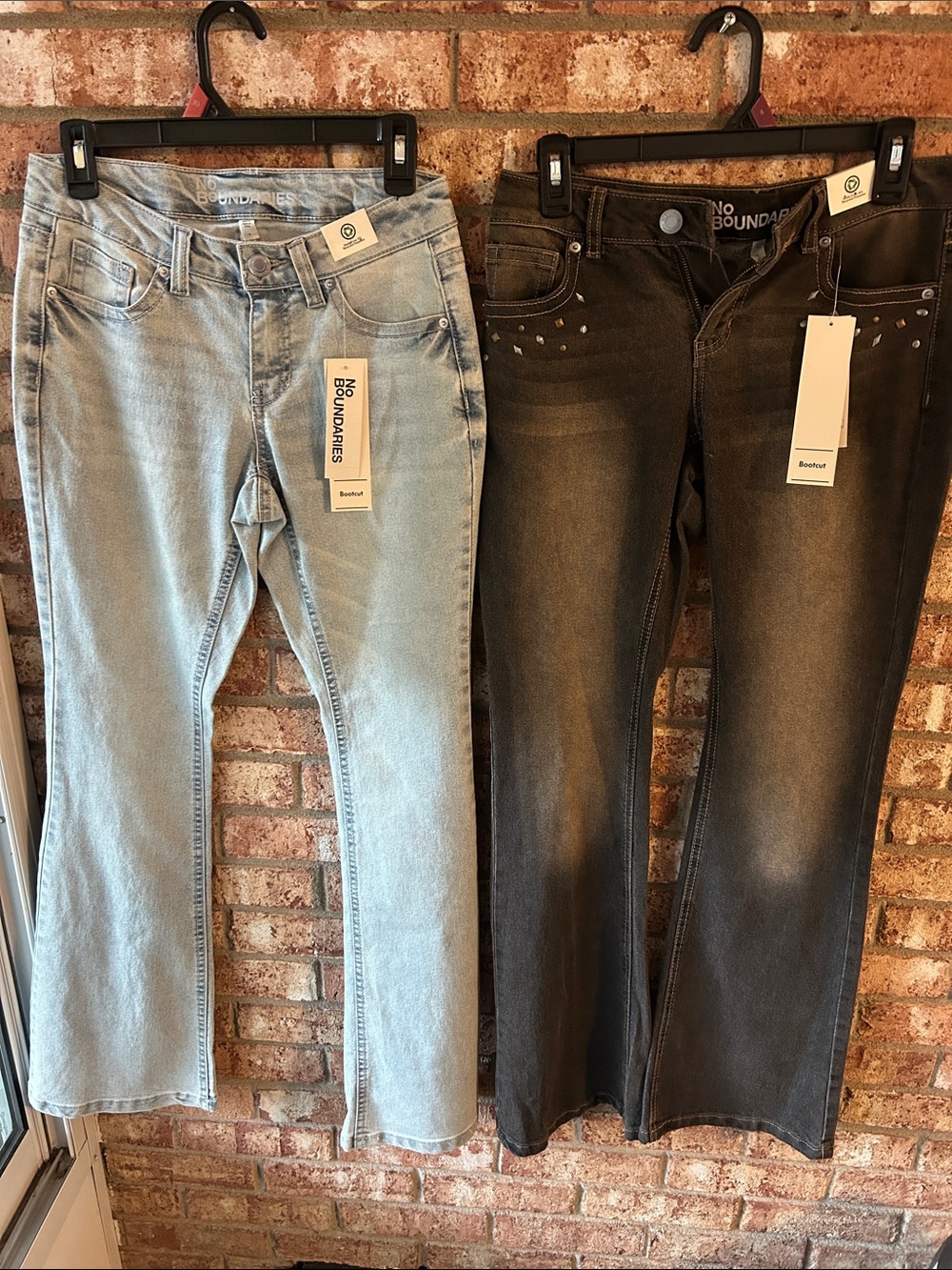No Boundaries Women's Light Blue and Washed Black Bootcut Jeans Duo Size 4